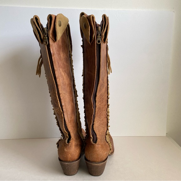 Corral Tall Boots Indie Bohemian Boho Chic Western Fringe Brown Leather 7.5 - Picture 11 of 16
